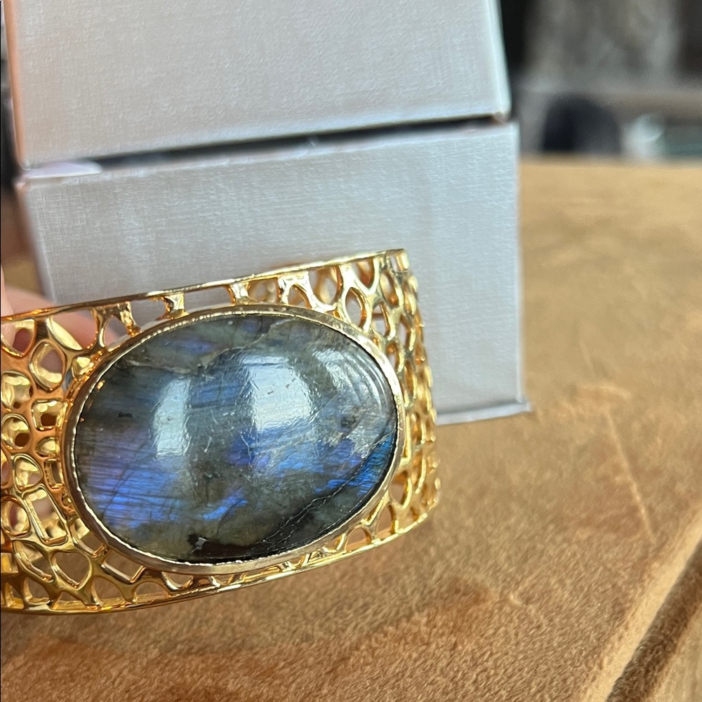 Gold and Blue Stone Women's cuff Bracelet